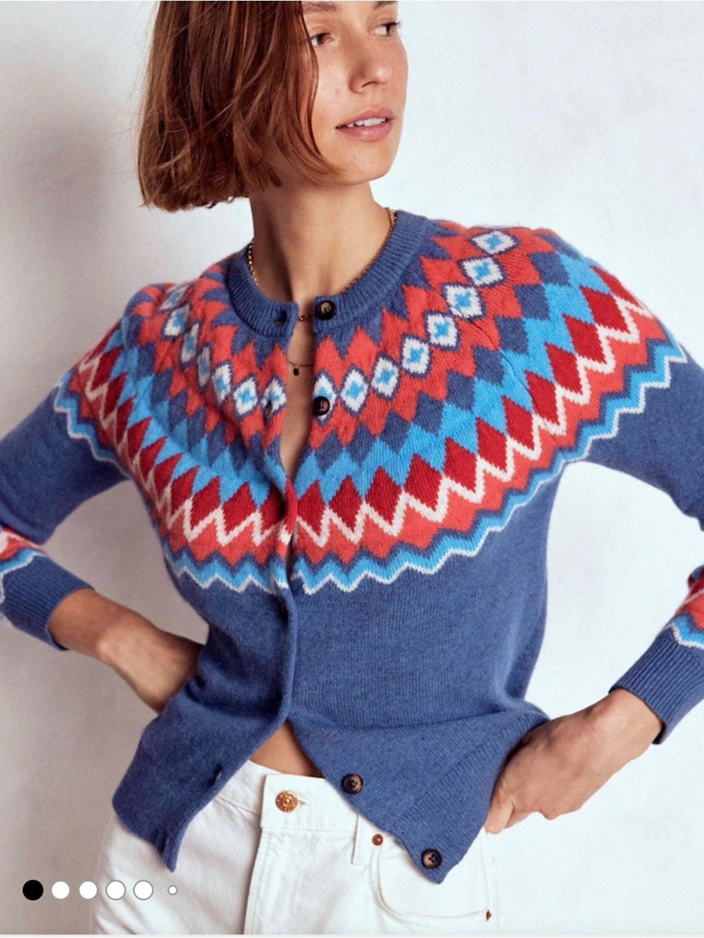 NWT Boden Edie Fair Isle Cardigan — Red, Blue & Gray